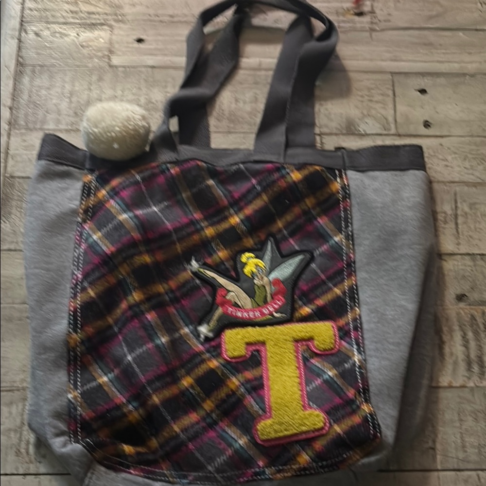 Trendy Plaid Tote with Yellow T Patch